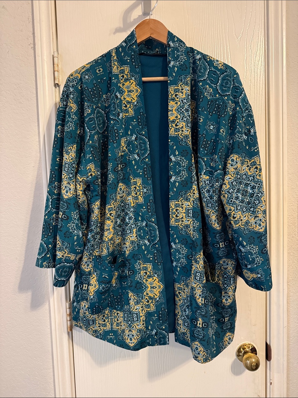 House of Harlow Teal Patterned Open-Front Women's Jacket